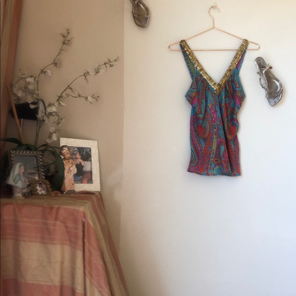 Evolve Aqua and Gold sequins tank top Small